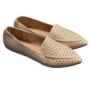 Chase + Chloe Beige Studded Pointed Toe Faux Leather Slip On Flats Size 6
